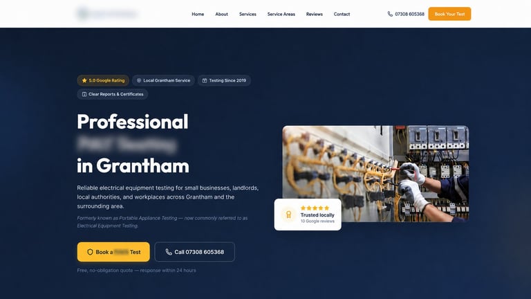 Professional staffing services website header with booking option and images of business professionals in Grantham