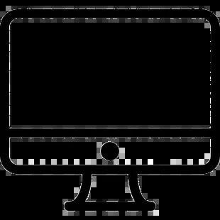 Desktop computer monitor with black screen on adjustable stand with speaker details