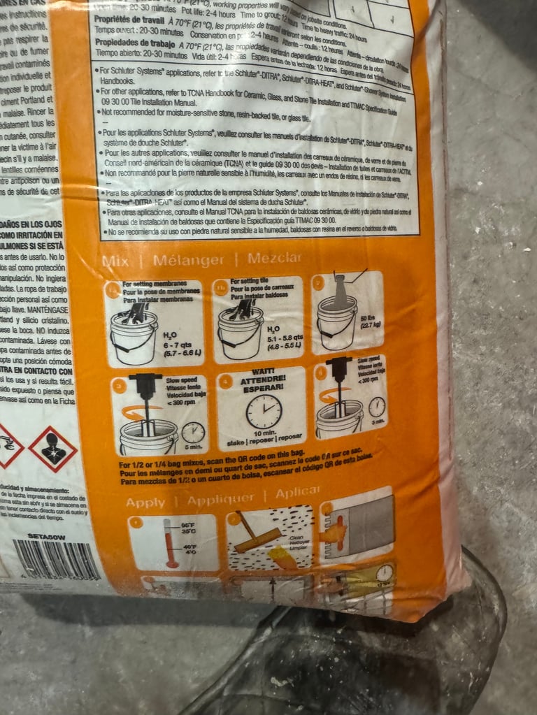 Back of orange product box showing bilingual French-English instructions with mixing melting and application steps illustrated