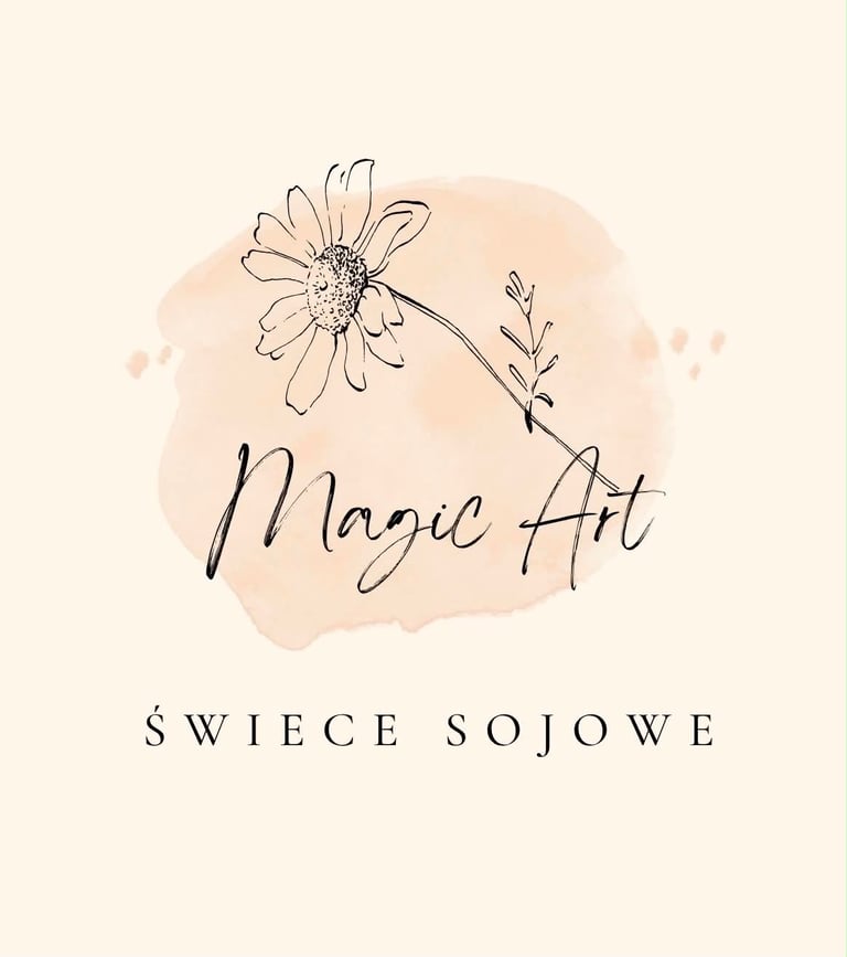 Magic Art by Swiece Sojowe — logo with hand-drawn daisy flower and botanical elements on watercolor background