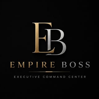 Empire Boss logo with EB initials in gold and silver on black background, Executive Command Center tagline