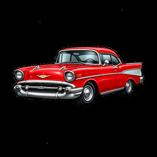 Red 1957 Chevrolet Bel Air classic car with white wall tires