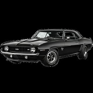 Black vintage 1969 Chevrolet Camaro muscle car with SS badging