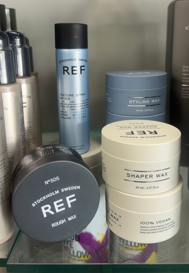 REF Stockholm Texture Spray N°104, Styling Wax, Shaper Wax and Rough Wax displayed at Trendsetters