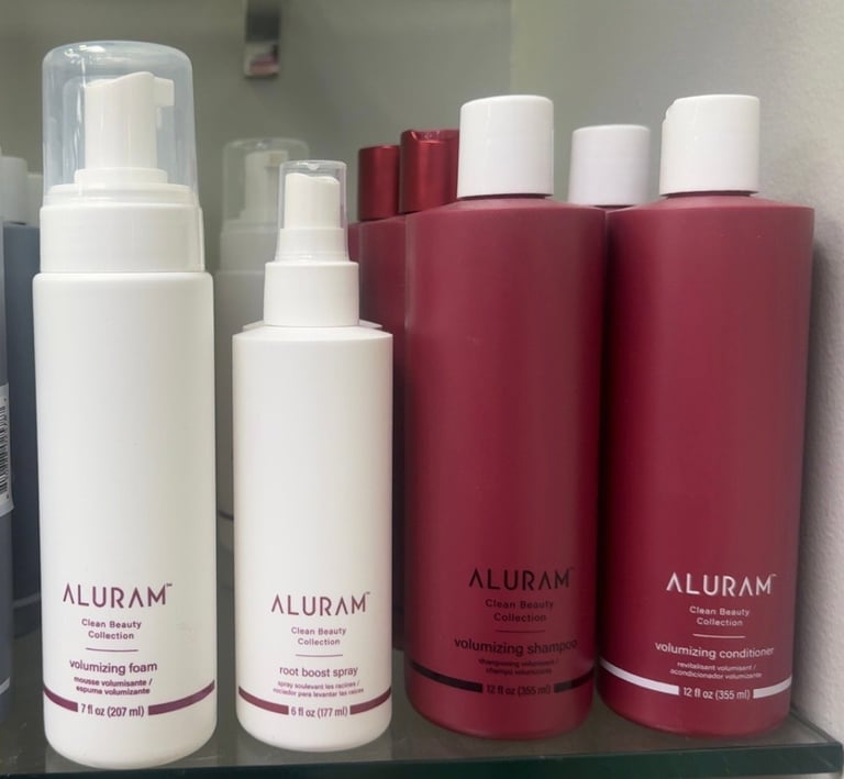 Aluram volumizing foam, root boost spray, shampoo and conditioner