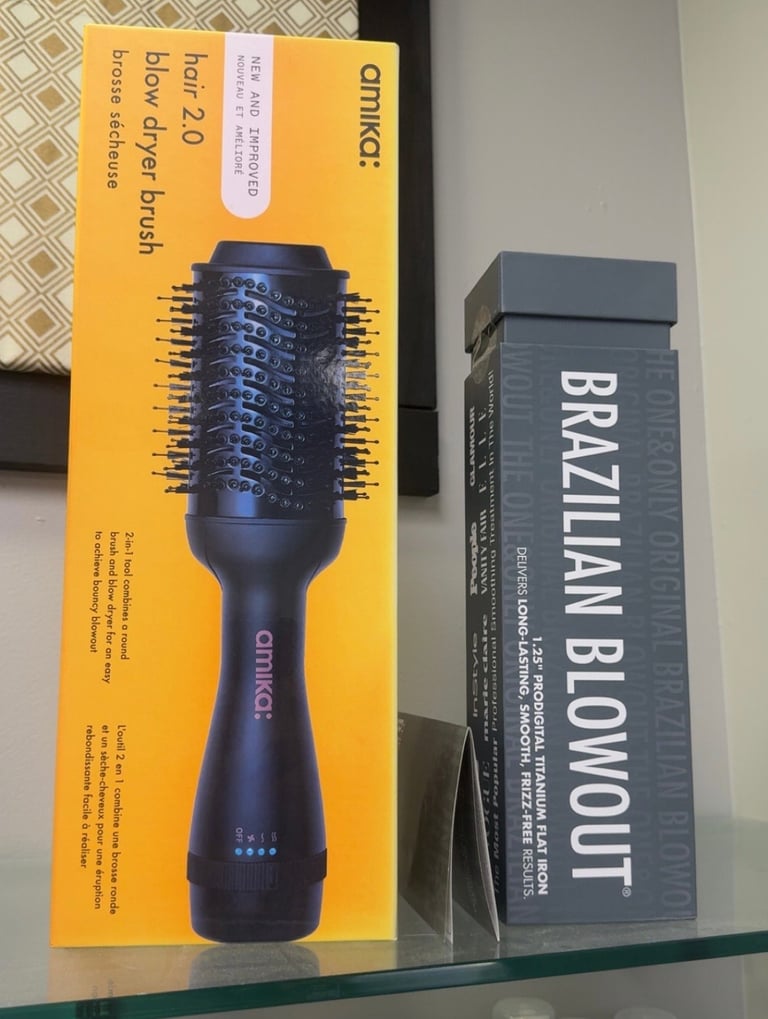 amika Hair Blow Dryer Brush 2.0 and Brazilian Blowout ProDigital Titanium Flat Iron