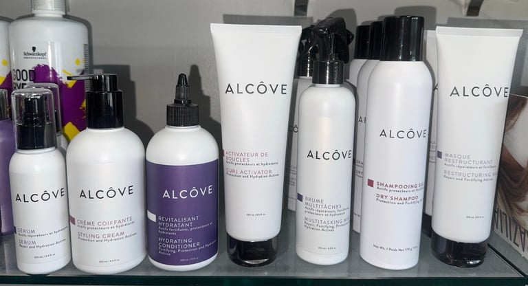Alcôve serum, styling cream, hydrating conditioner, curl activator, multitasking mist, dry shampoo, and restructuring mask.