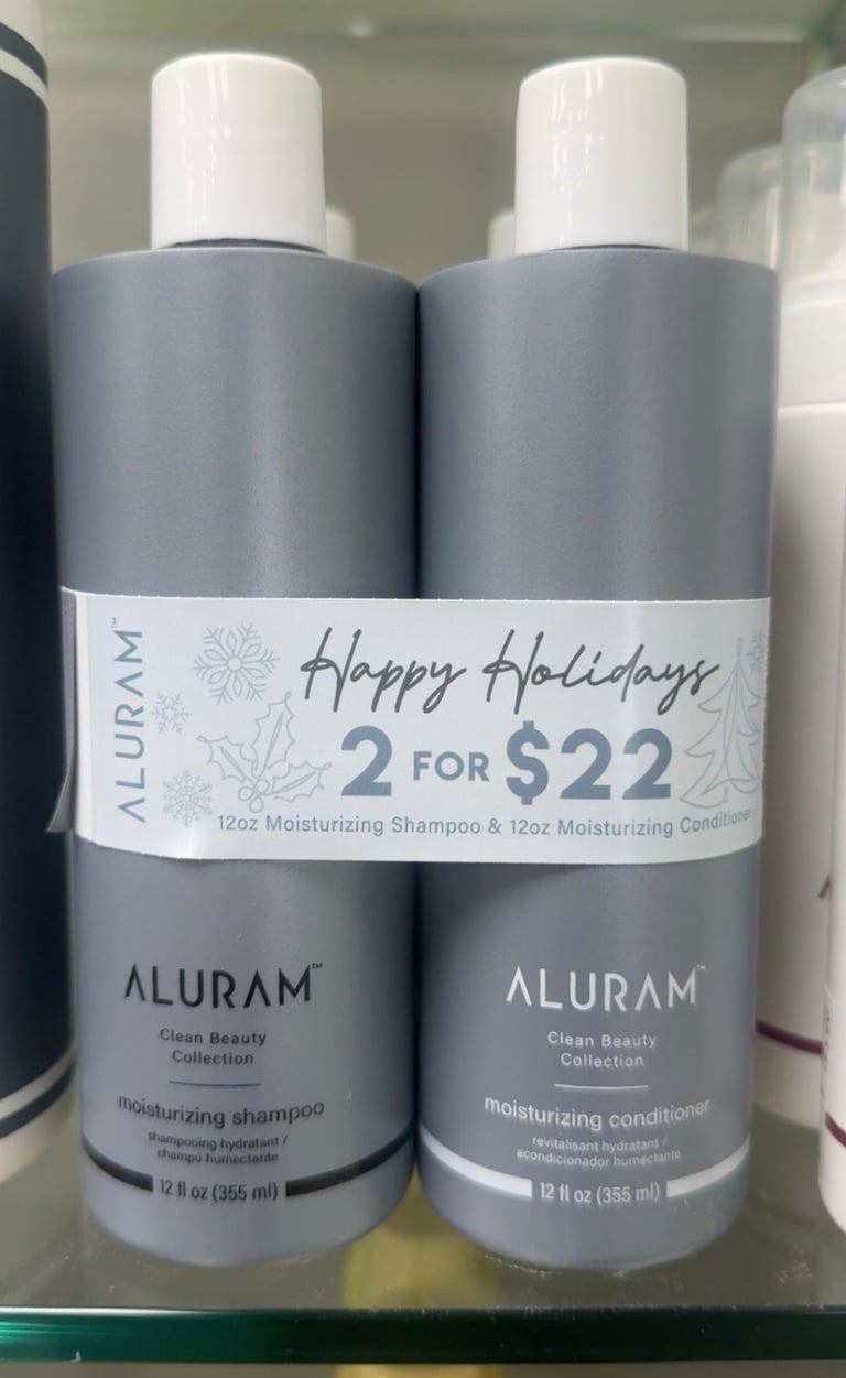 Aluram moisturizing shampoo and conditioner 12-ounce duo marked two for 22 dollars