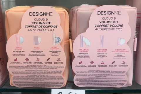 Back of DESIGNME Cloud 9 kits showing the styling and volume products included in each set