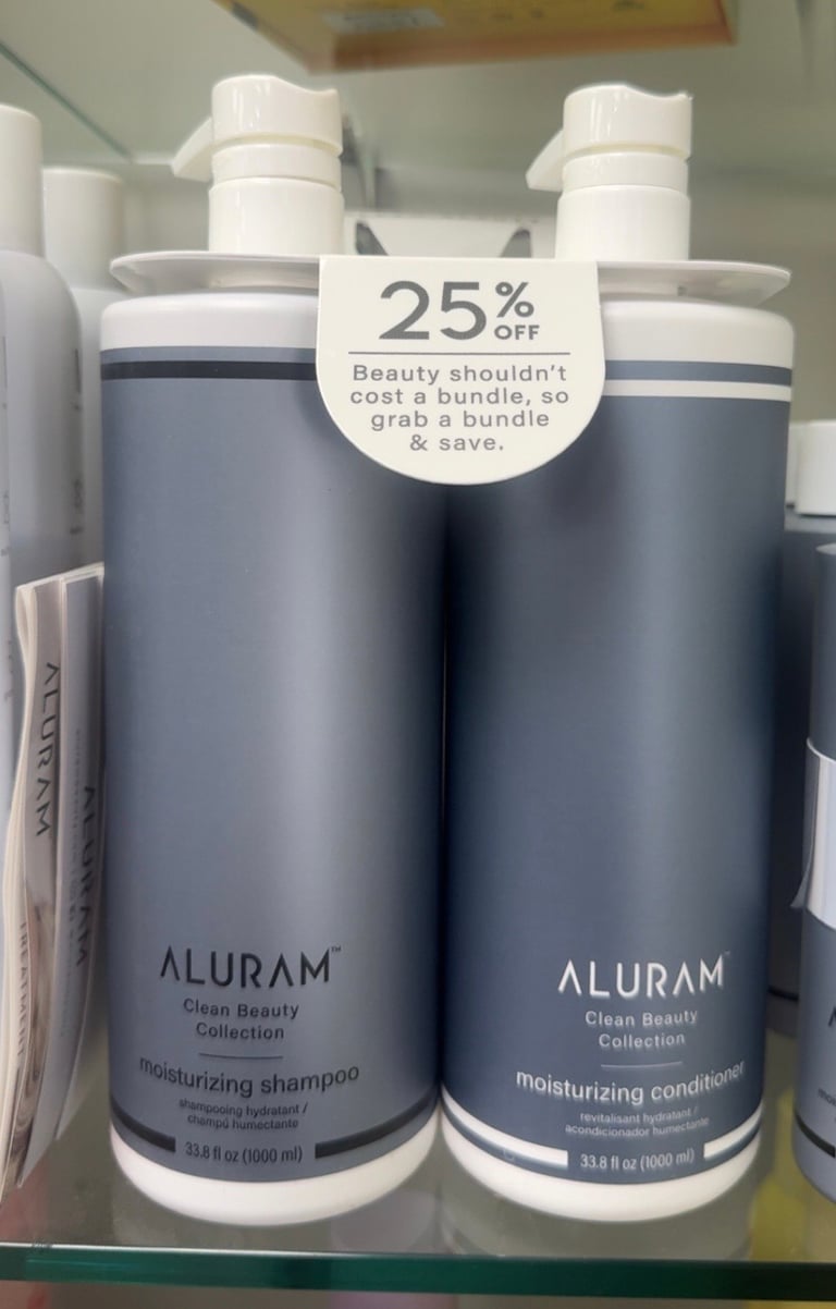 Aluram moisturizing shampoo and conditioner liter bundle marked 25 percent off