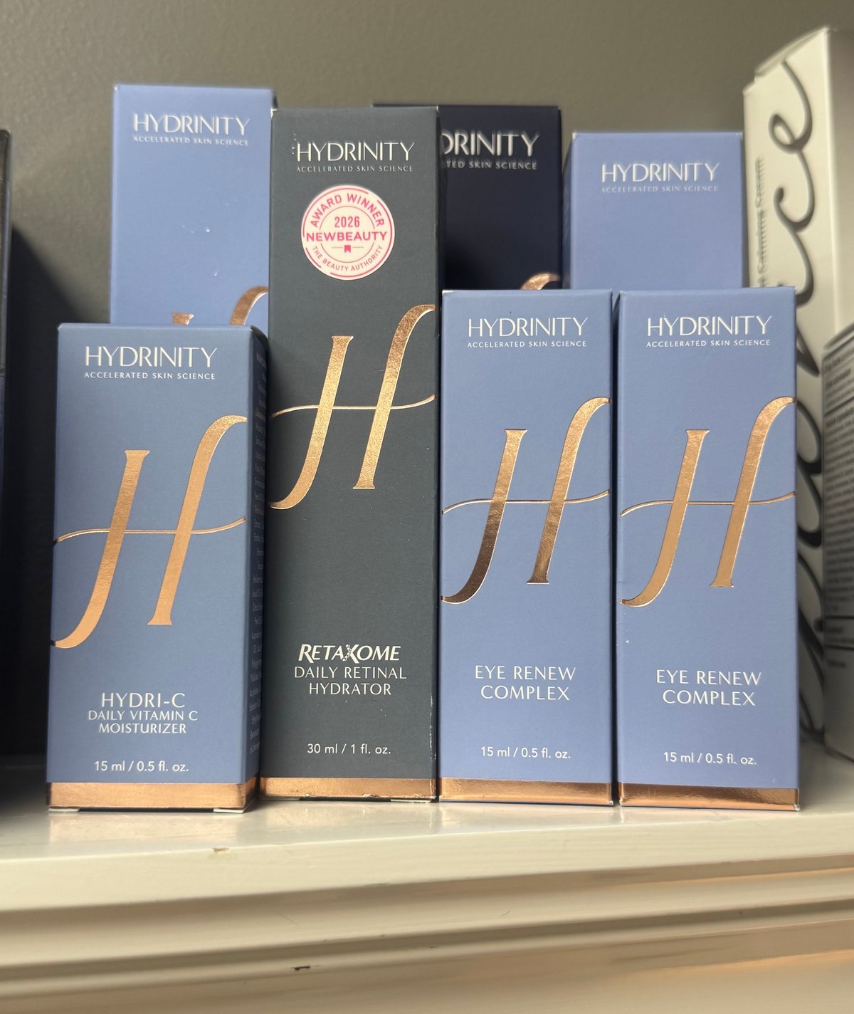 Hydrinity skincare products available through Emilie.