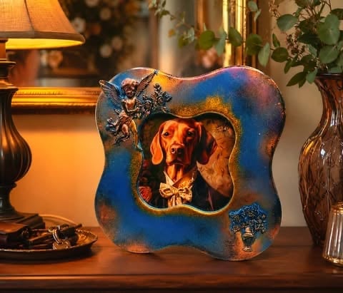 Ceramic decorative frame Lord Heston — dog, dog lovers, upcycled