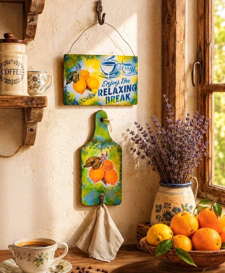 Decorative wall hanger from a wooden board — lemon motif, Provence/Mediterranean style