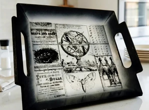 Vintage Tray with Naturalistic & Astronomical Motif – hand-decorated and painted