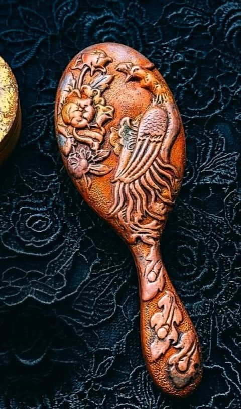 Hand-painted new acacia wood brush — patinated with waxes