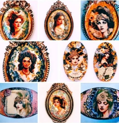 Miniature Portraits Collection — Belle Époque & Art Deco (3 portraits + 6 magnets)