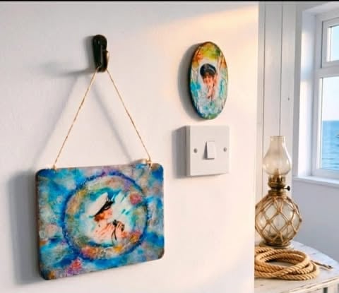 Maritime retro set with nautical motif — hanging sign and mini vintage portrait
