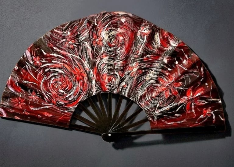 Retro Art Deco Hand Fan for the Wall — Hand-Painted Unique Upcycled Craft