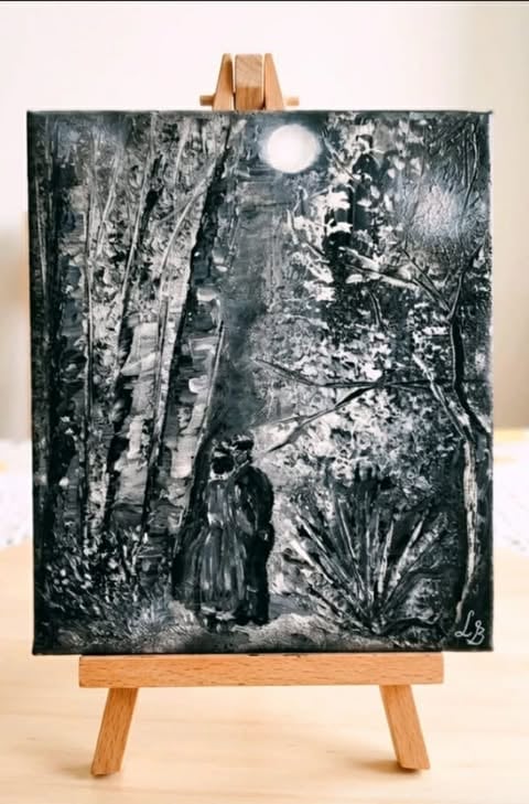 Evening Walk — black and white acrylic painting