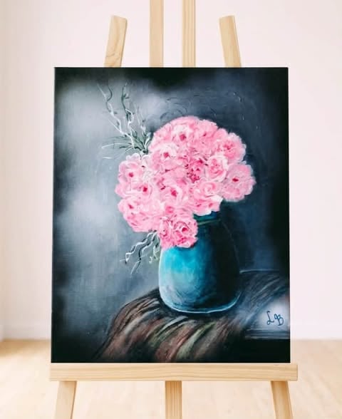 Pink Flowers — acrylic painting