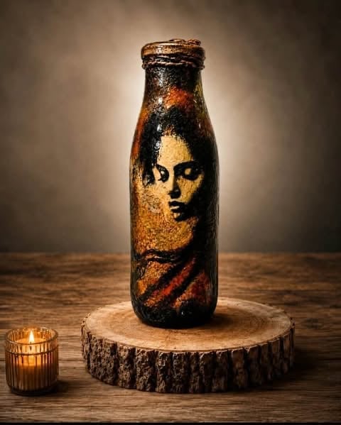 Unique decorative bottle/vase with a woman-of-the-tree portrait