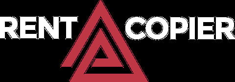 Rent Copier logo with red triangular symbol and white text on black background