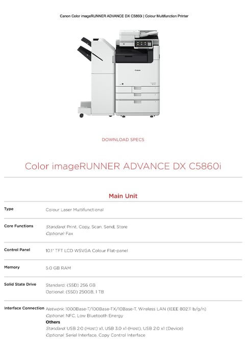 imageRUNNER Specs