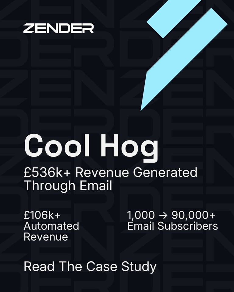 Cool Hog case study - Generated £536k+ in revenue through email marketing, with £106k+ from automated flows and 1,000 → 90,000+ subscribers.