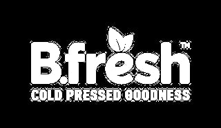 B.fresh logo with tagline Cold Pressed Goodness and leaf icon on black background