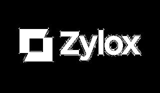 Zylox company logo with abstract geometric symbol in white on black background