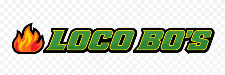 Loco Bo's logo with green italicized text and a flame icon