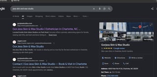 Google search results for GorJess Skin & Wax Studio, a skincare, waxing, and eyebrow studio in Charlotte, North Carolina