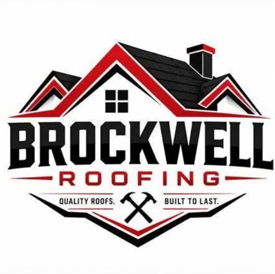 Brockwell Roofing logo featuring a red and black house with pitched roof and tagline Quality Roofs. Built to Last.