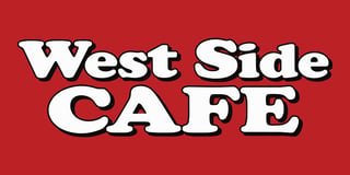 West Side Cafe logo with white bold text on a red background