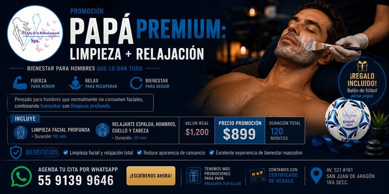 Promotional poster for Papa Premium barbershop service offering haircut and relaxation package for men, priced at $899 pesos with included benefits