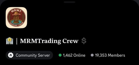 MRM Trading Crew Discord server card showing community status: 1,462 online, 19,353 members