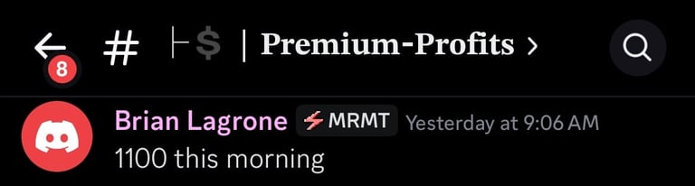 Slack message from Brian Lagrone with MRMT tag saying 1100 this morning, posted yesterday at 9:06 AM