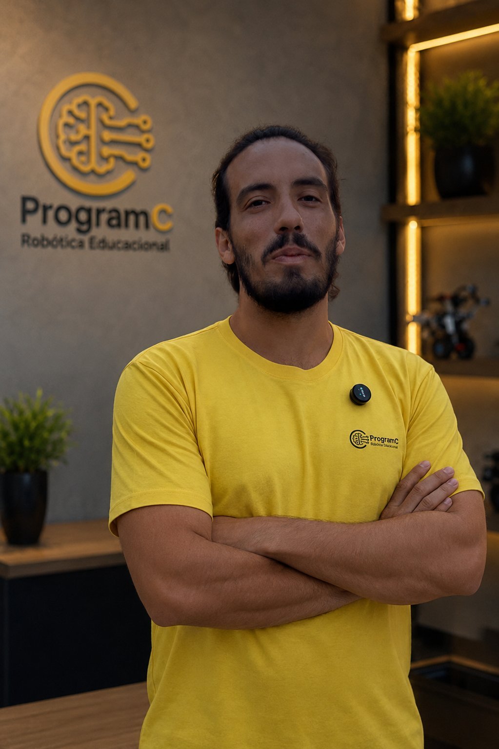 Fundador da ProgramC vestindo camisa amarela ProgramC Robótica Educacional