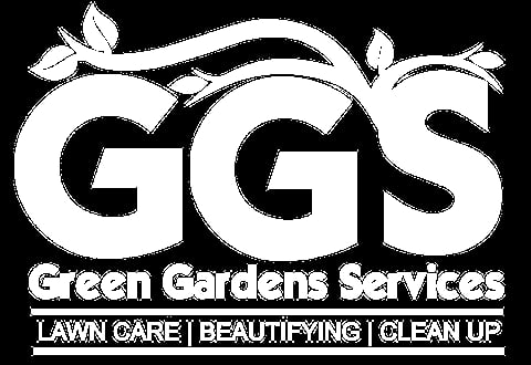 Green Gardens Services logo with tagline lawn care, beautifying, clean up