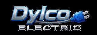 Dylco Electric logo with blue text and electric plug graphic