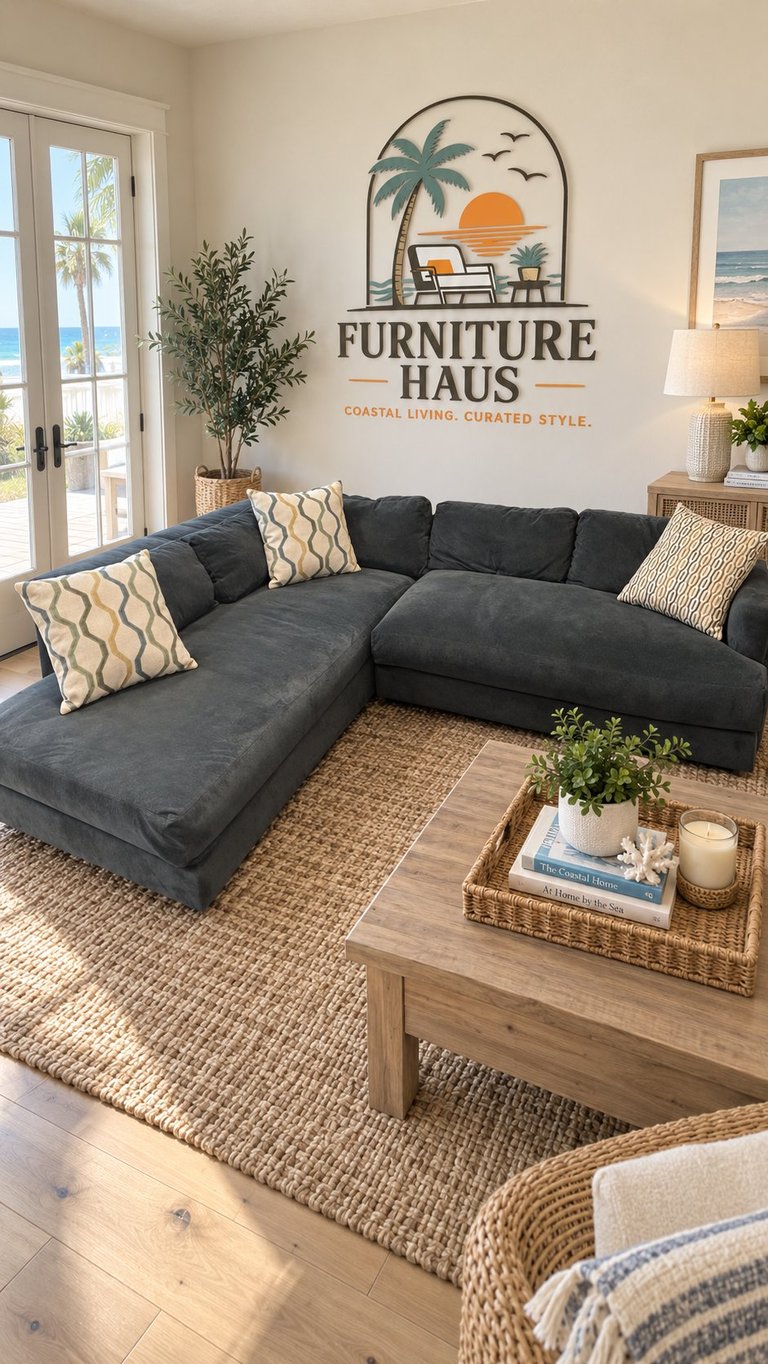 West Elm blue sectional sofa at Furniture Haus in Clearwater