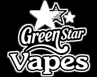 Green Star Vapes logo featuring white lettering with two stars on a black background