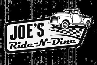 Joes Ride-N-Dine vintage diner sign with classic pickup truck and checkered pattern on black background