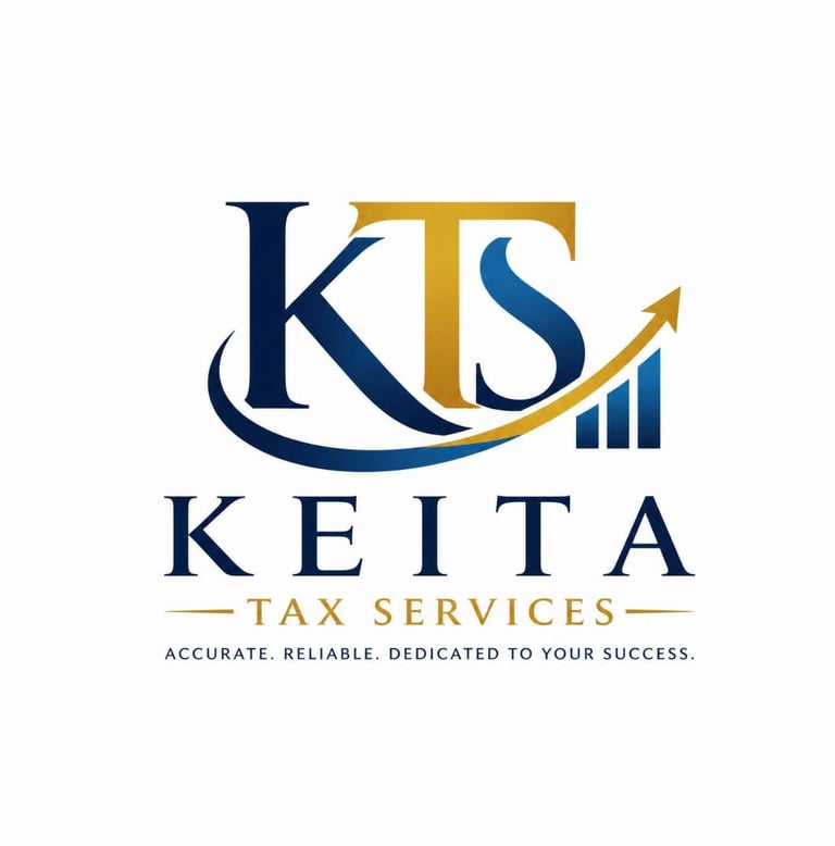 Keita Tax Services logo with KTS initials, upward trending chart, and tagline Accurate. Reliable. Dedicated to Your Success.