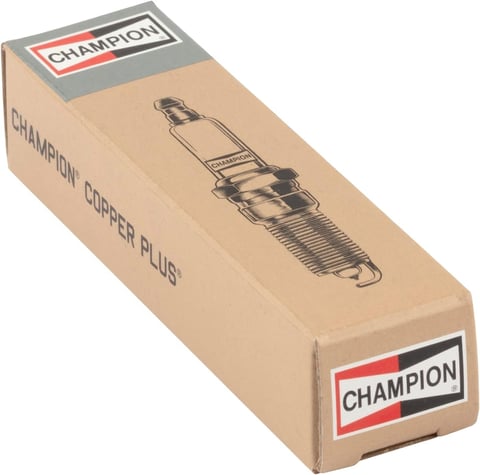 Champion Copper Plus spark plug in original cardboard box packaging with product illustration and branding