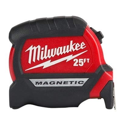 Milwaukee 25-foot magnetic tape measure with red and black casing