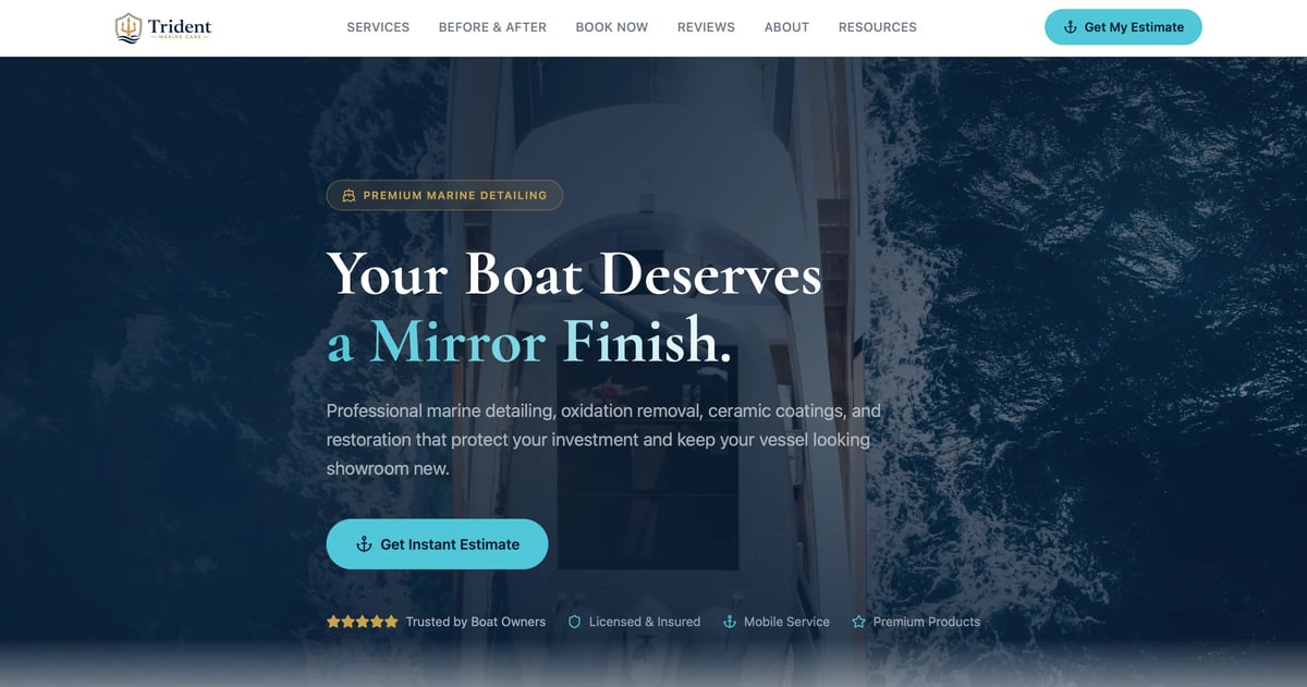 Marine Detailing website by Peak Summit Sites — custom web design for small businesses