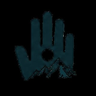 Trouble Off Your Hands K9 Corrections logo, teal saguaro cactus with hand silhouette and mountain landscape design