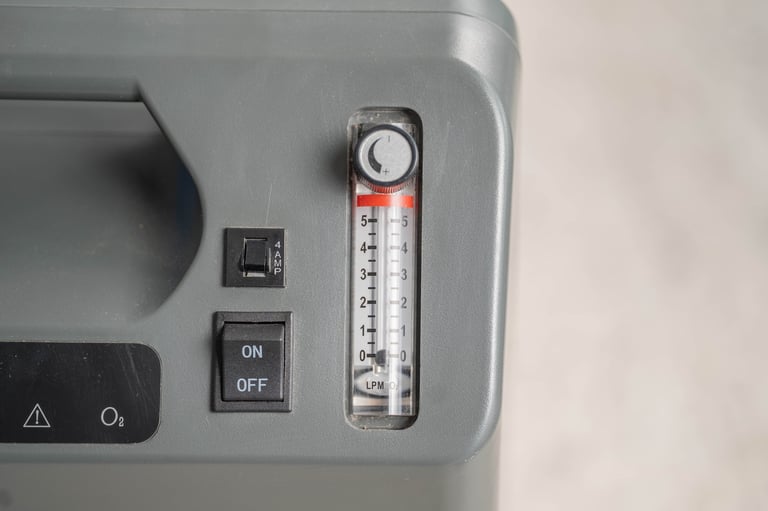 Panel de control de concentrador de oxígeno medicinal con indicador de presión y botón de encendido