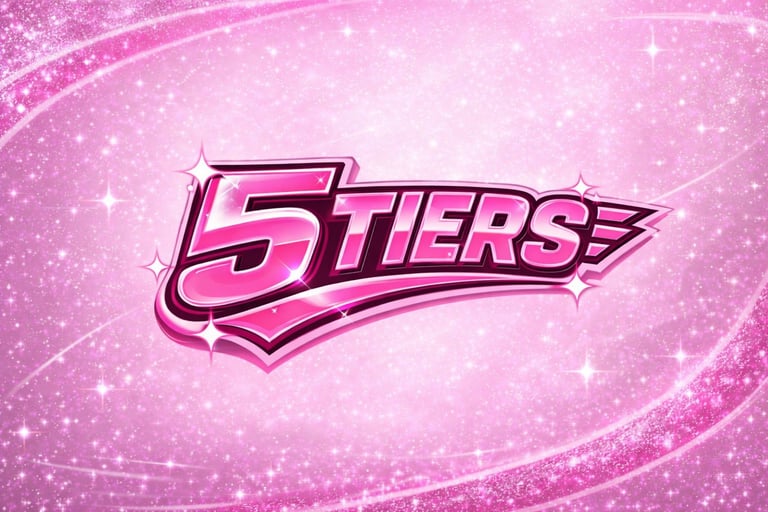 5TIERS logo in bold pink letters on a sparkly pink gradient background with shimmering effects